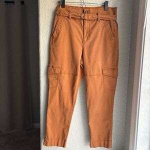 Cabi Camel Brown High Waisted Belted Cropped Cargo Utility Pants Size 2
